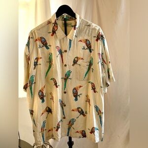 Caribbean Cream Tropical Bird Print Shirt